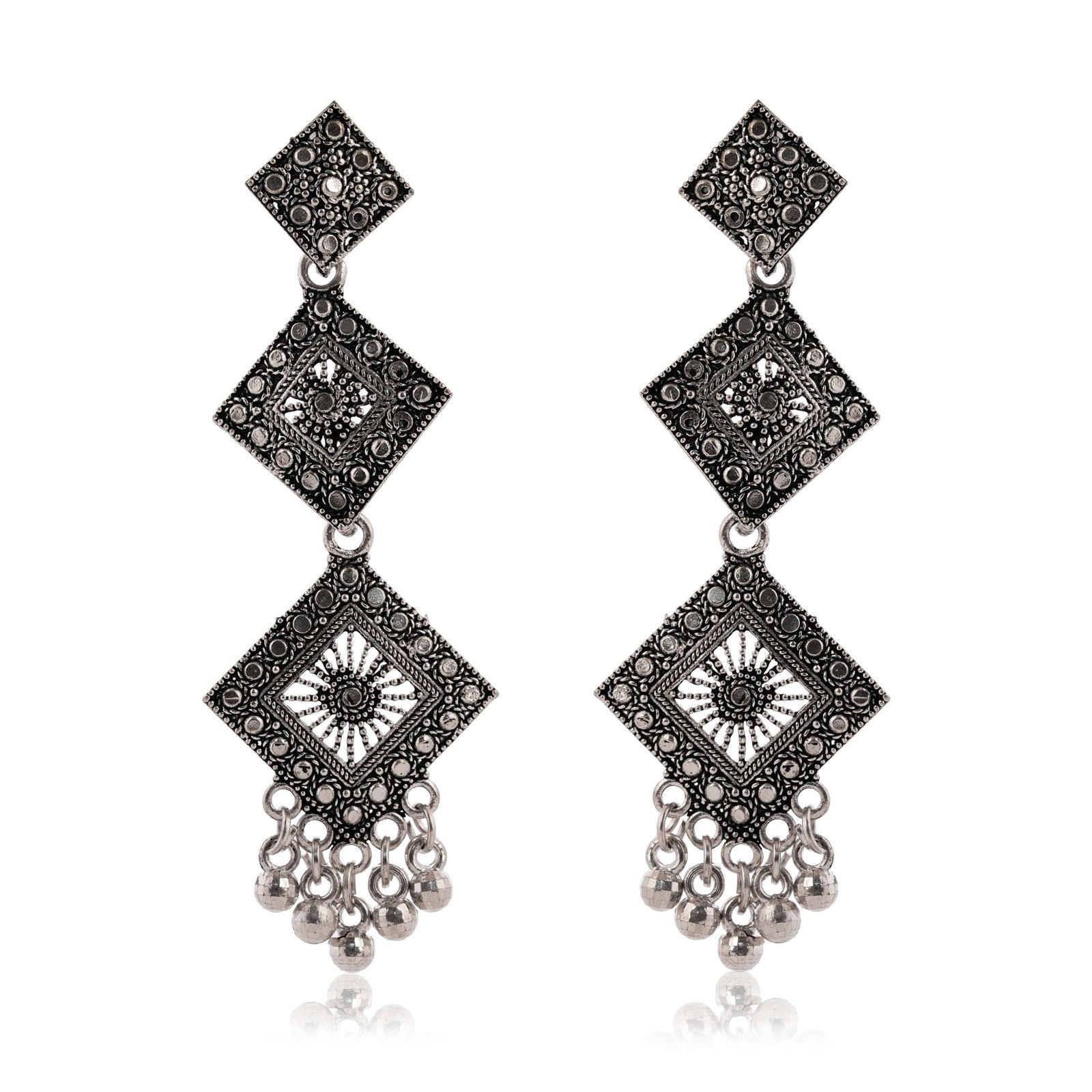Women Traditional Silver AZ838-OXidised Jhumka Set | German Silver Chand Baliyan & Jhumkas Earrings for Women | Birthday & Anniversary Gift -AZ838-OX-ER47 - Image 4