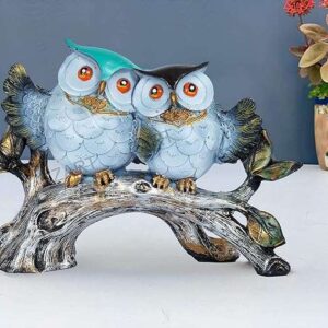 Owl Family Sitting on Tree Decorative Bird Showpieces Statue for Home Decor Living Room Bedroom Wall Shelf Table Top Garden Decoration Items -6